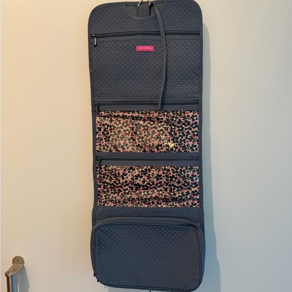 Vera Bradley Navy Quilted Hanging Organizer with Pink Leopard Accent